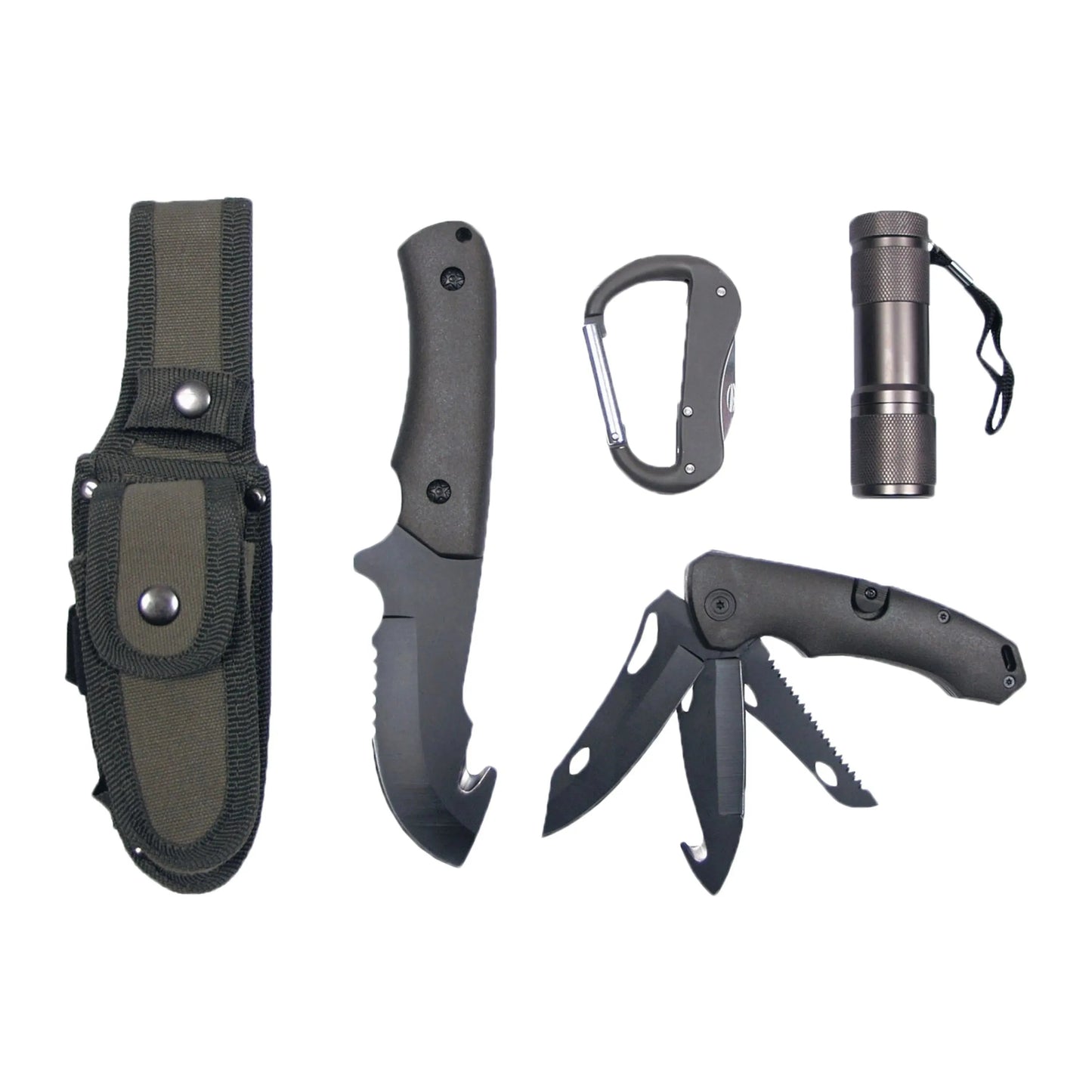 Knife set with LED flashlight olive