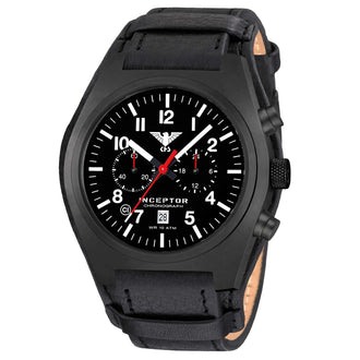 Armbanduhr Inceptor Black Steel Chronograph Leder-G-Pad