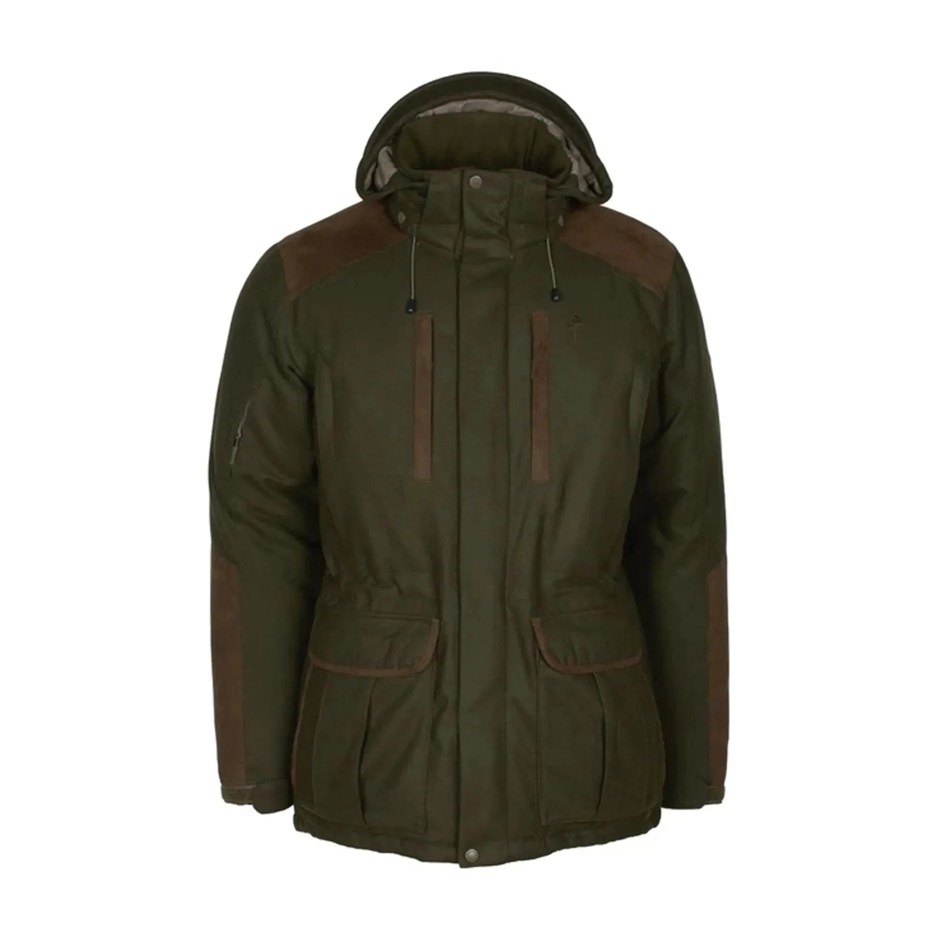 pinewood-parka-nydala-insulation-mossgreen-suede-brown-ansicht-1
